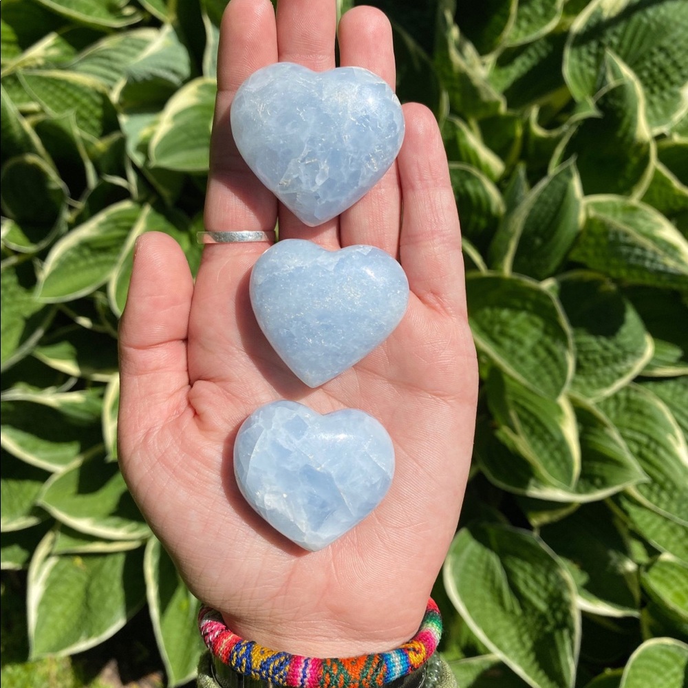 ONE Polished Blue Calcite Crystal Heart • OOAK Stone Specimen